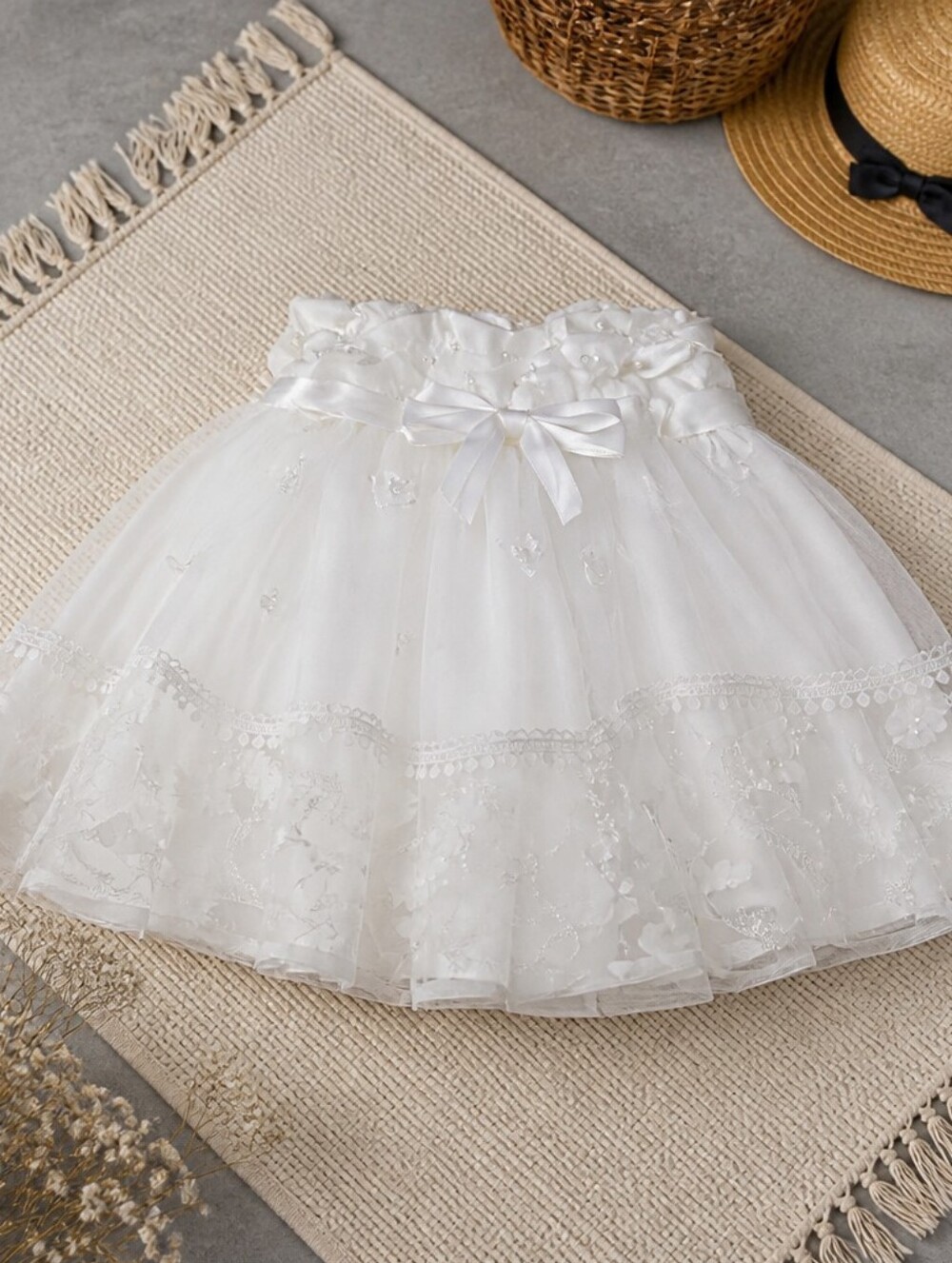 Elegant White Kids Dress with Floral Details